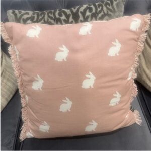 Blush Pink Bunny Print Decorative Throw Pillow
